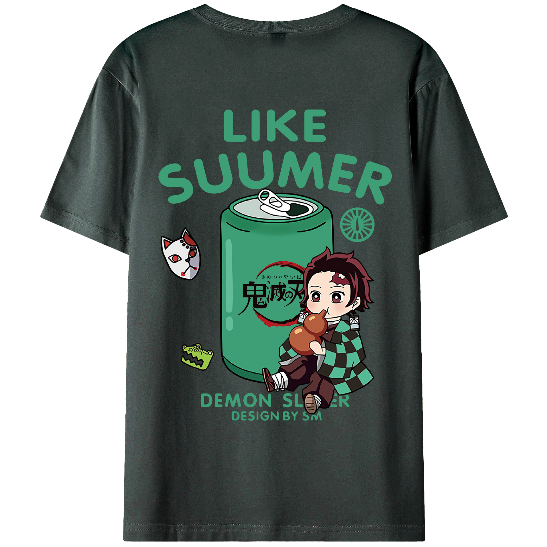 （画像用） 鬼滅の刃 竈門 炭治郎／かまど たんじろう Kamado Tanjirou 綿100％ メンズ半袖Tシャツ（バックプリント） 通気性